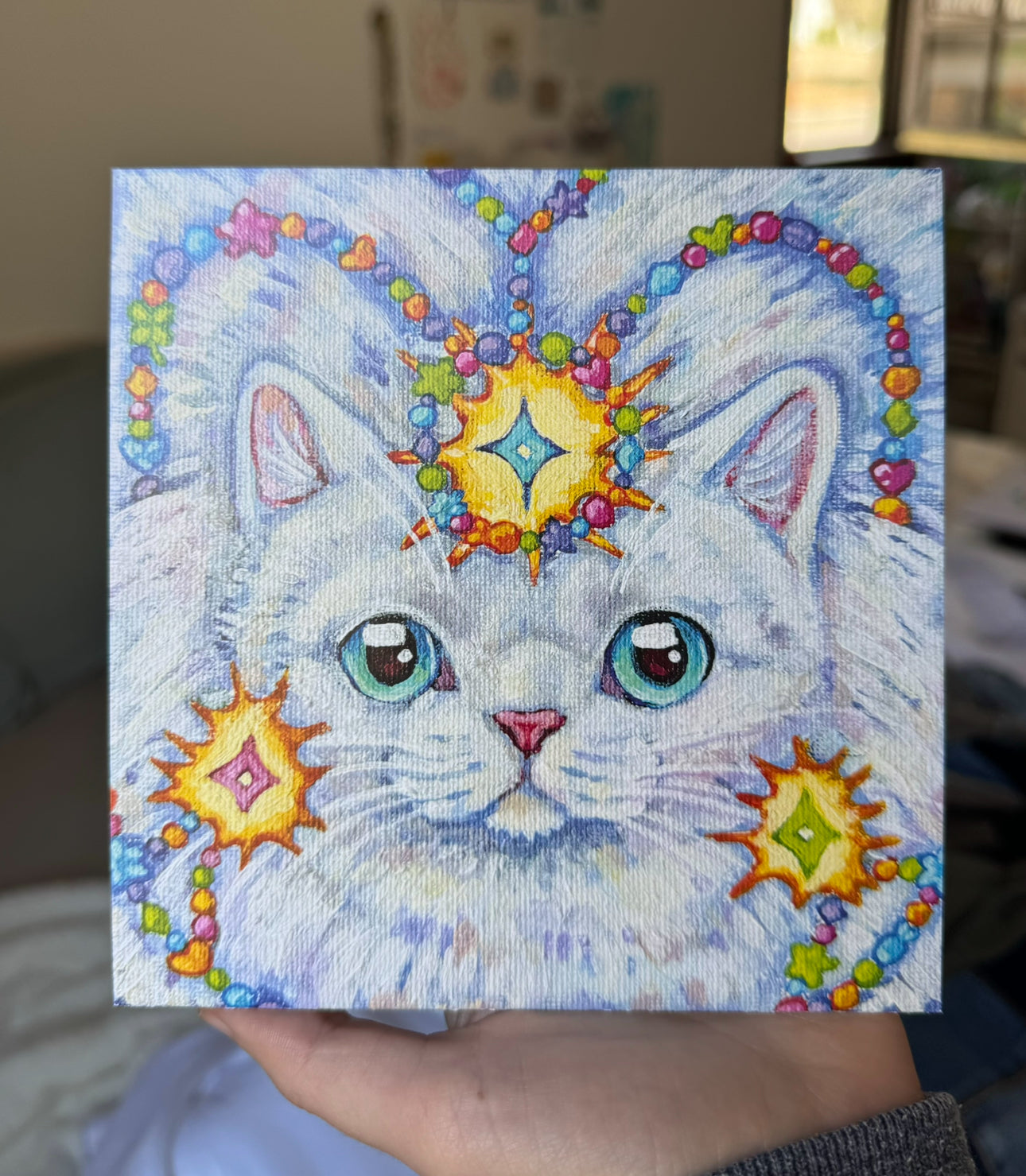 Blue Beaded Kitty Print