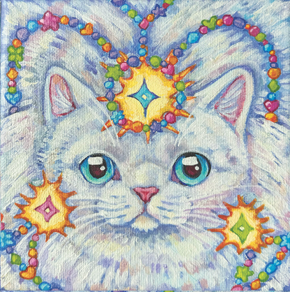 Blue Beaded Kitty Print