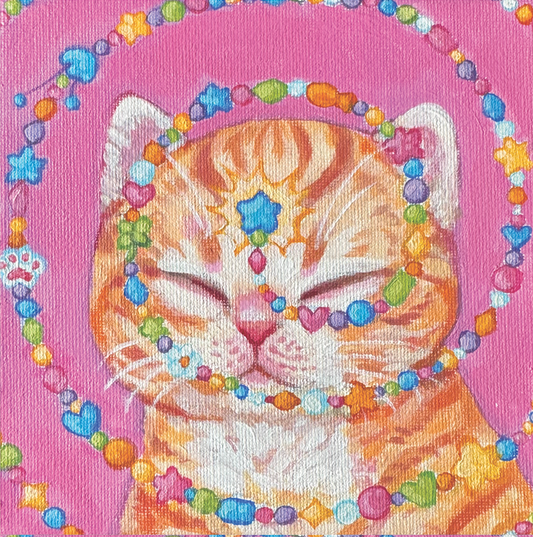 Pink Beaded Kitty Print